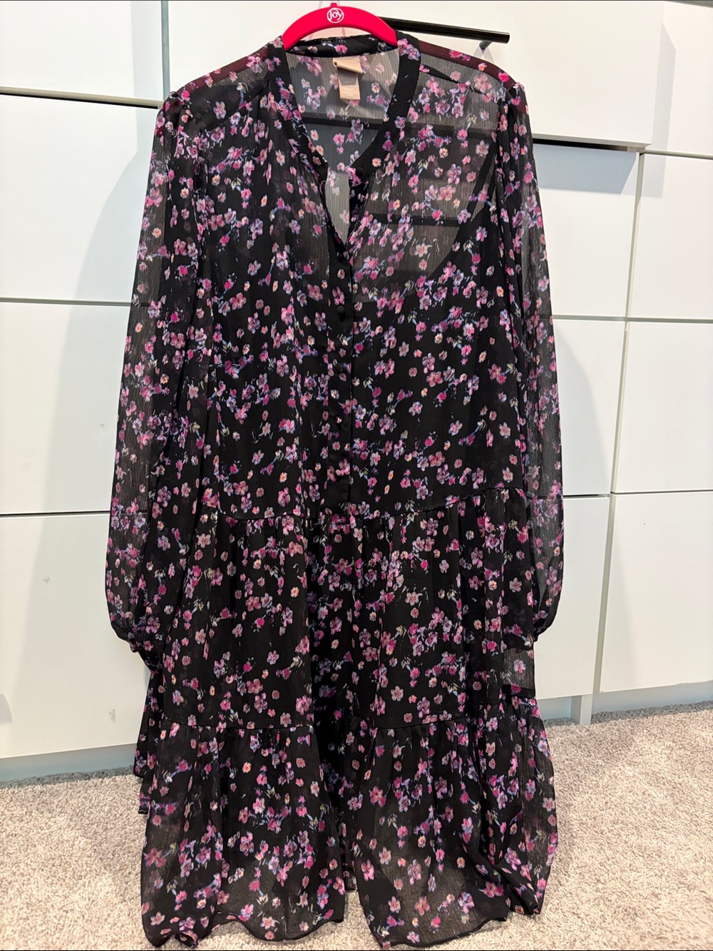 H&M Black Mini Dress with Pink Floral Print